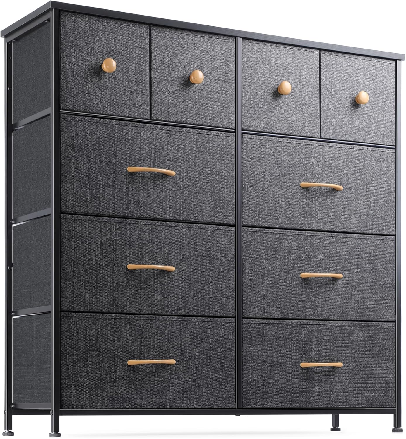 Nicehill Chest of Drawers with 10 Drawers, Dressers & Chests of Drawers Kids Dresser for Bedroom, Kids Room, Closet, Clothes, Fabric Dresser with Storage Drawers, Black Grey