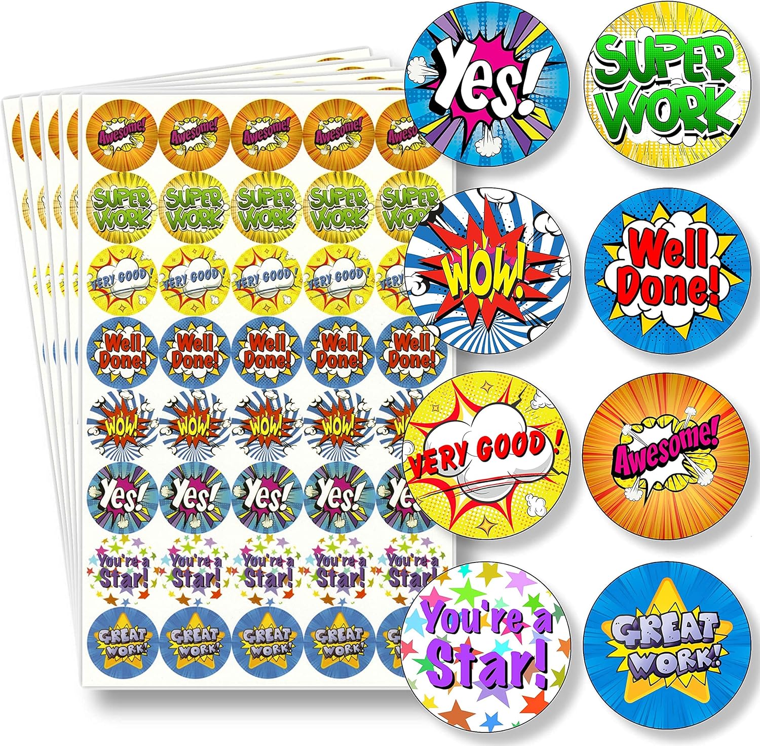 Well Done Stickers for Children - 200 Colourful Reward, Praise, Good Work, Teacher Stickers Pack | Kids Glossy Achievement Reward Labels for Childrens School Classroom and Home by Innoveem
