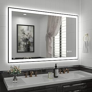 48x30 LED Bathroom Mirror, Lighted Vanity Mirror for Wall with Black Frame, Front Lights and Backlit, Dimmable, Anti-Fog, Shatter-Proof (Horizontal/Vertical)