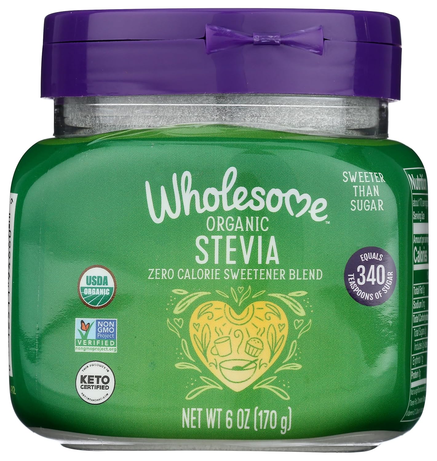 Wholesome Sweeteners Organic Stevia, 6oz Jar, Zero Calorie Sweetener Blend, Keto Friendly, Non GMO, Gluten Free & Vegan, 1 Pack