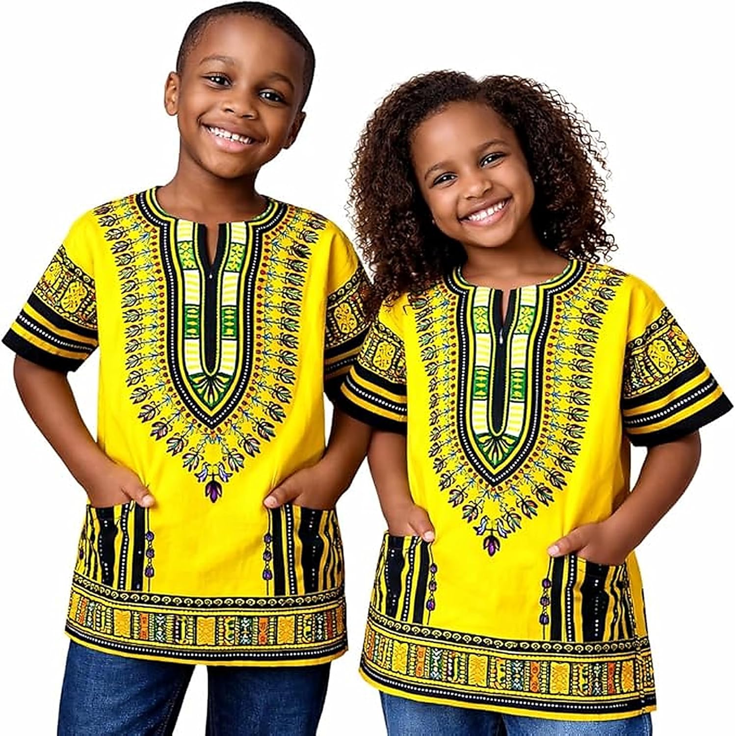 Dashiki African Kids Shirt Traditional Design, Authentic Clothes for Children Ethnic Patterns and African Print Boy Girl