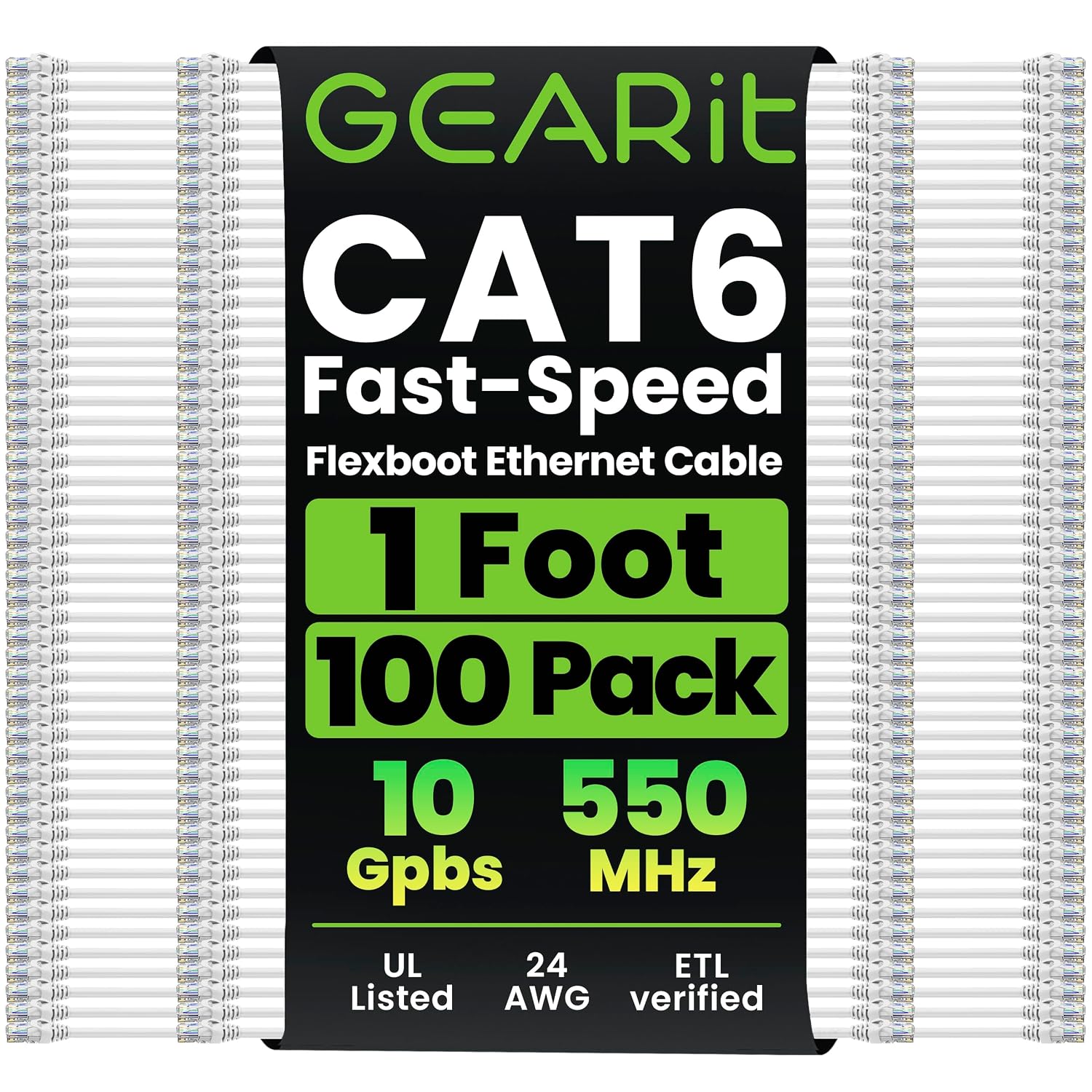 GEARit 100-Pack Cat6 Patch Cable 1 Foot Cat 6 Ethernet Cable Snagless Flexible Soft Tab - Premium Series - White