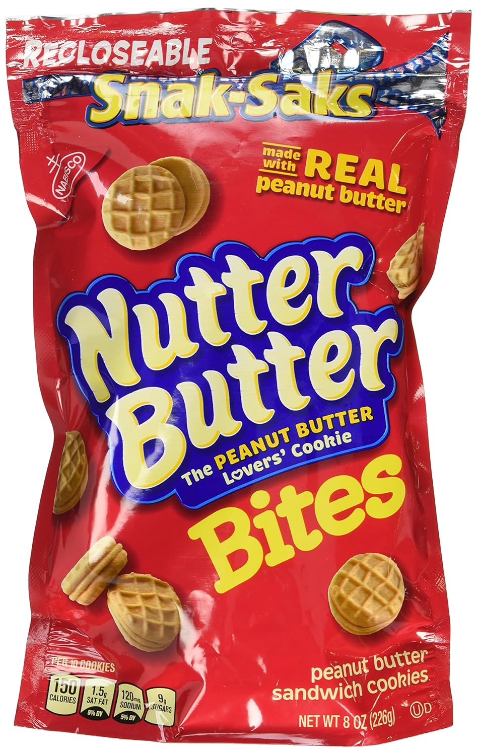 Nabisco, Mini Nutter Butter, Bite Size Snak-Saks, 8oz Bag (Pack of 3)