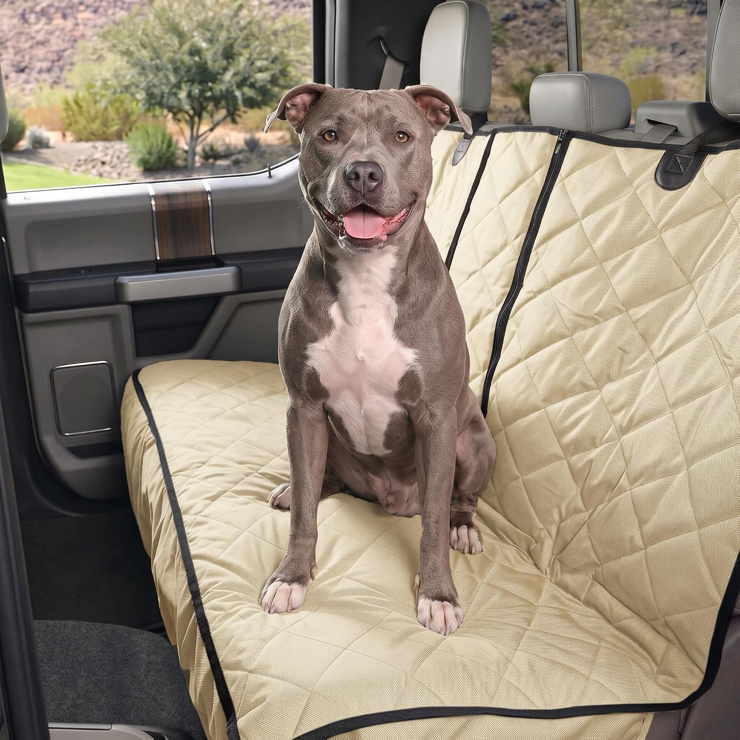 4Knines Heavy-Duty Rear Seat Cover for Dogs - Fitted, Tan Reg