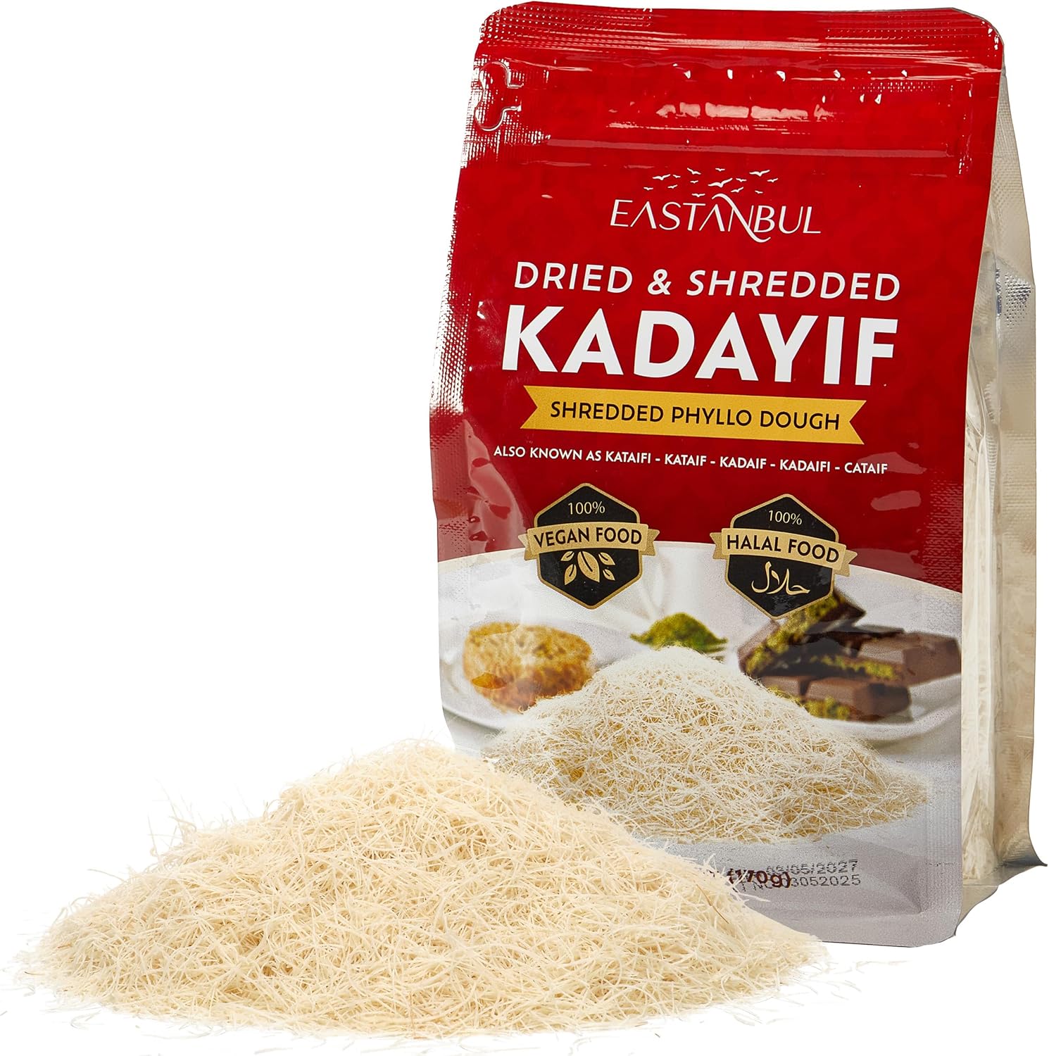 Eastanbul Dried and Chopped Kataifi Fillo Dough, Kurutulmus Kadayif Pastry Dough, Ingredient for Dubai Pistachio Viral Chocolate Bar, Shredded Phyllo Kunafa Knafeh Katifi, 170 g
