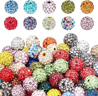 PH PandaHall 10mm Crystal Rhinestones 100pcs Pave Disco Ball Mixed Color Polymer Clay Diamond Round Beads for Summer Bling Pen Bracelet Necklace Earring Jewelry Making Christmas