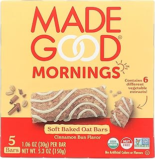 MadeGood Morning Cinnamon Bun Bars, 5ct/5.3 Oz, Organic Snacks