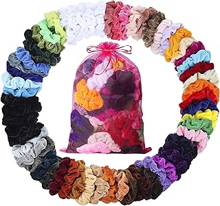 Velvet Hair Scrunchies - 60 Pack for Women, Girls, and Kids - Bulk Scrunchies Hair Ties No Damage Scrunchy Hair Bands Ponytail Holders for Thick, Curly, Thin, Fine Hair