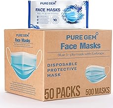 Premium Pack of 500 (50 x 10 Masks) Single Use Disposable Face Mask, Soft on Skin, Bulk Pack 3-Ply Masks Facial Cover with Elastic Earloops For Home, Office, School, and Outdoors (Pack of 500 Masks)