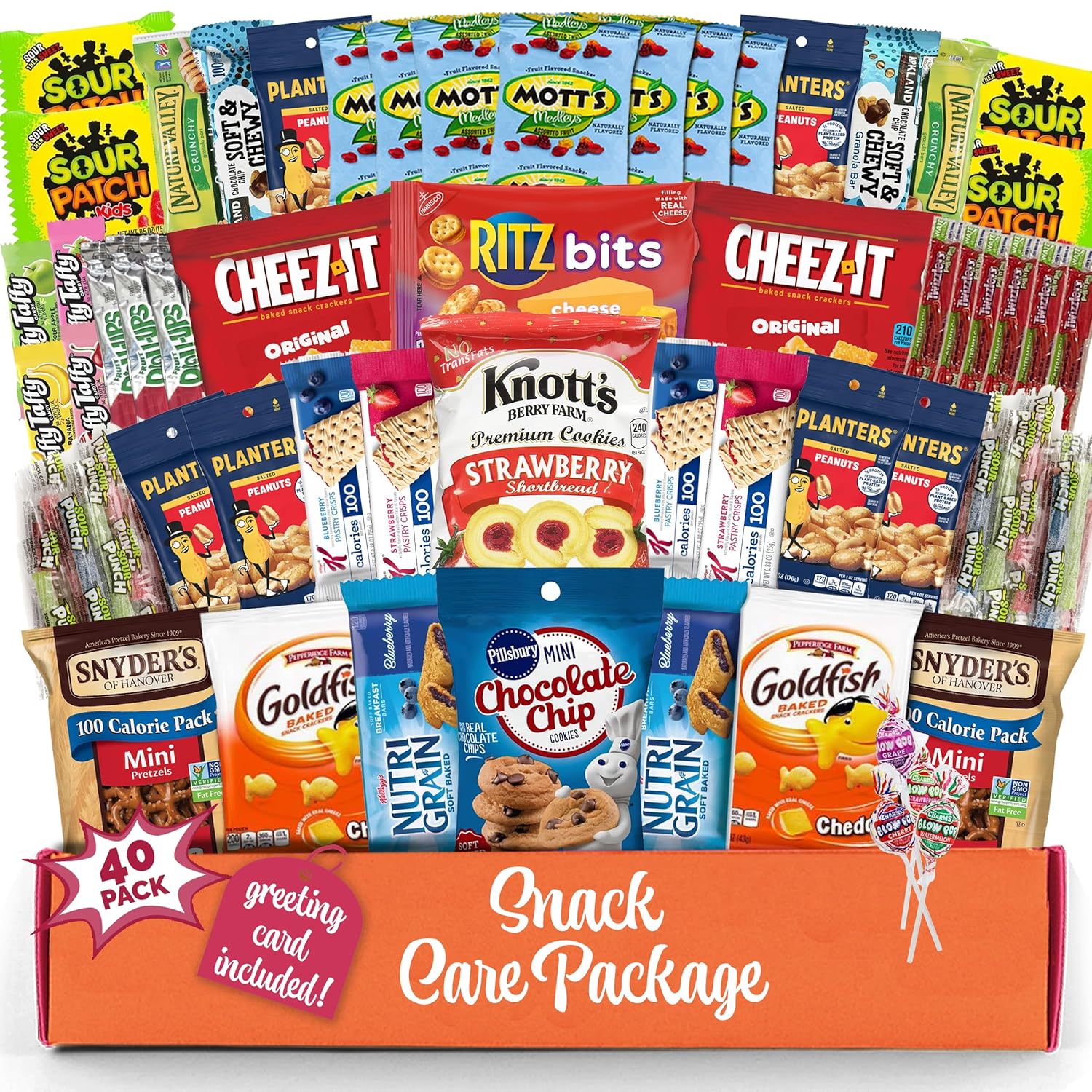 Snack Box Variety Pack (40 Count) Father's Day Candy Gift Basket - College Student Care Package, Prime Food Arrangement Chips, Cookies, Bar's - Easter, Birthday Treat for Women, Men, Adults, Teens, Kids