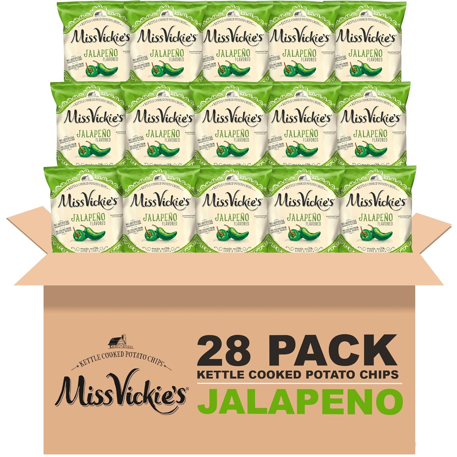 Miss Vickie's Kettle Cooked Potato Chips, Jalapeno, 1.375 Ounce (Pack of 28)