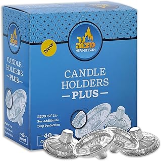 Ner Mitzvah Candle Holders Plus - Deeper Than Regular - Heavy Duty Aluminum Protector Bobeches, Drip Guard Candlestick Liner Inserts - 40 Pack