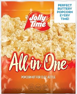 JOLLY TIME All in One Popcorn Kit, Portion Packets with Kernels, Oil and Salt for Movie Theater or Air Popper Machines (18 pack, 12oz Kettle)