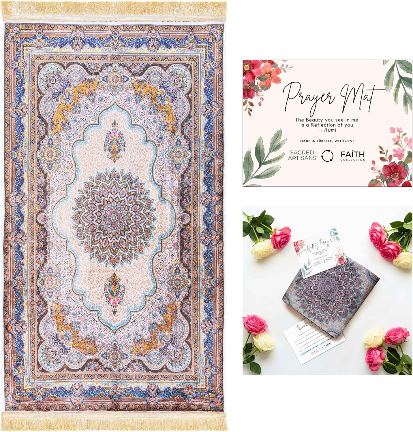Sacred Artisans Turkish Prayer Rug, Classics Edition | Pure White Blossom - Soft, Silky & Gift Ready Prayer Rug for Both Men & Women