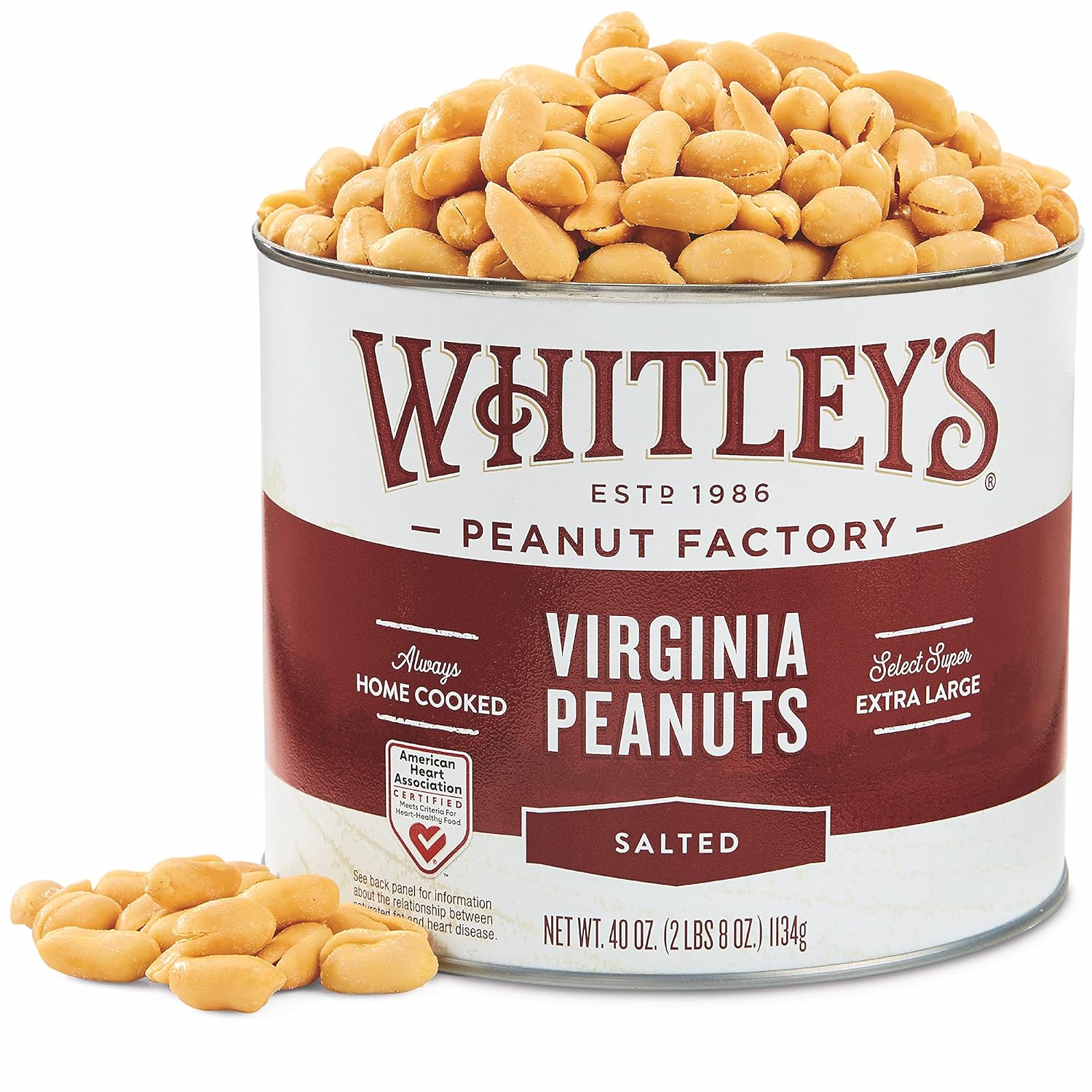 Whitley’s Salted Virginia Peanuts – Super Extra Large 'Home Cooked' Virginia Peanuts (40 Ounce Tin)