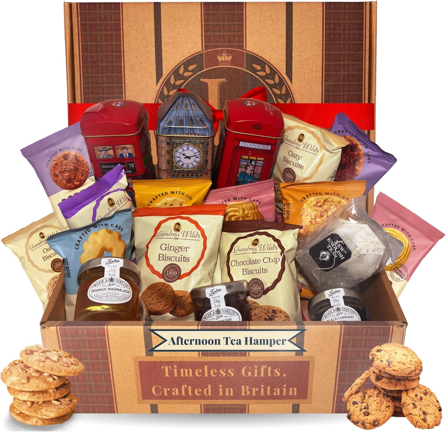 Afternoon Tea Hamper for 2 – English Tea Gift Set Bundle Contains Luxury Teabags, Biscuits, Jams & Preserves. Hamper Gifts for Women, Men & Couples