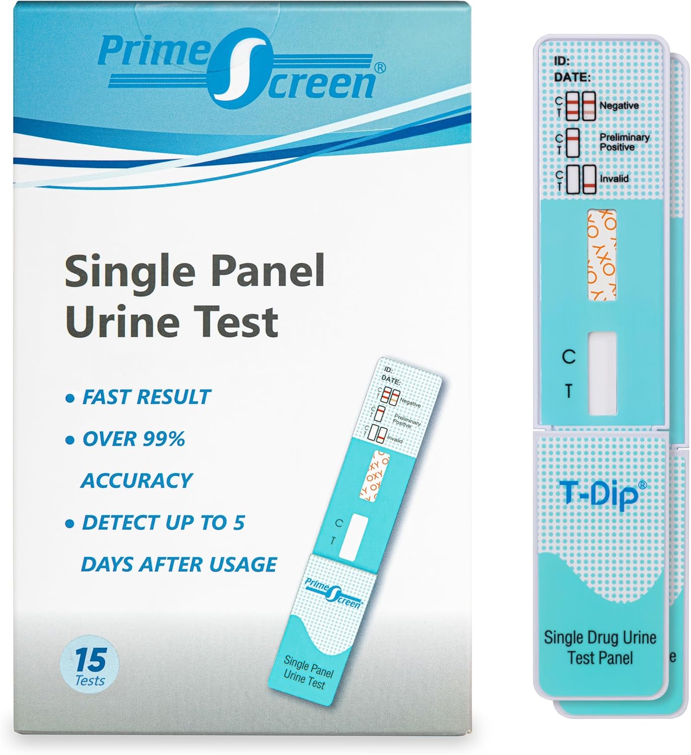 Prime Screen 15-Pack Urine Dip Drug Tests for Oxycodone, Percocet, and Hydrocodone