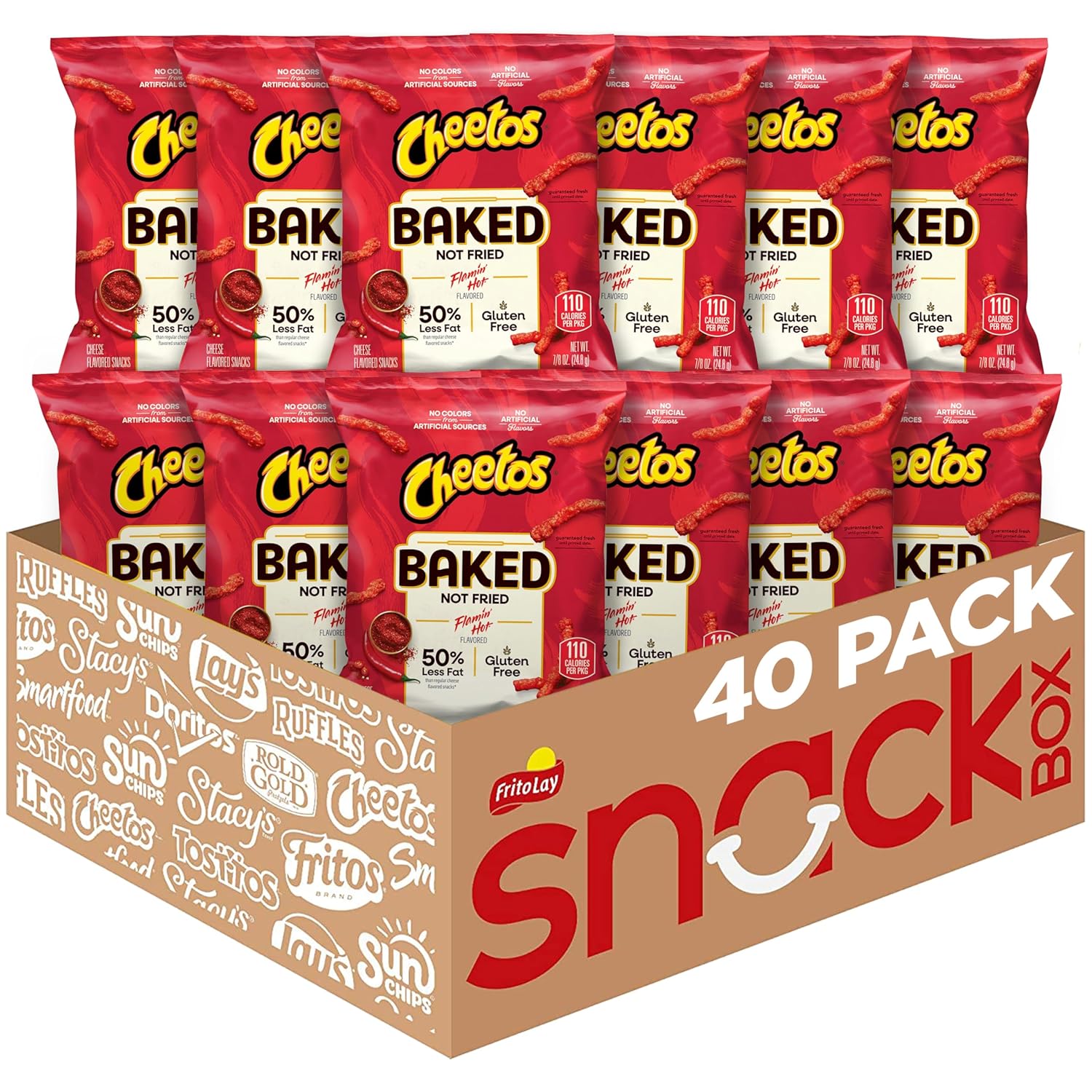 Frito Lay Baked Cheetos Crunchy Flamin' Hot, 0.87 Ounce Pack of 40
