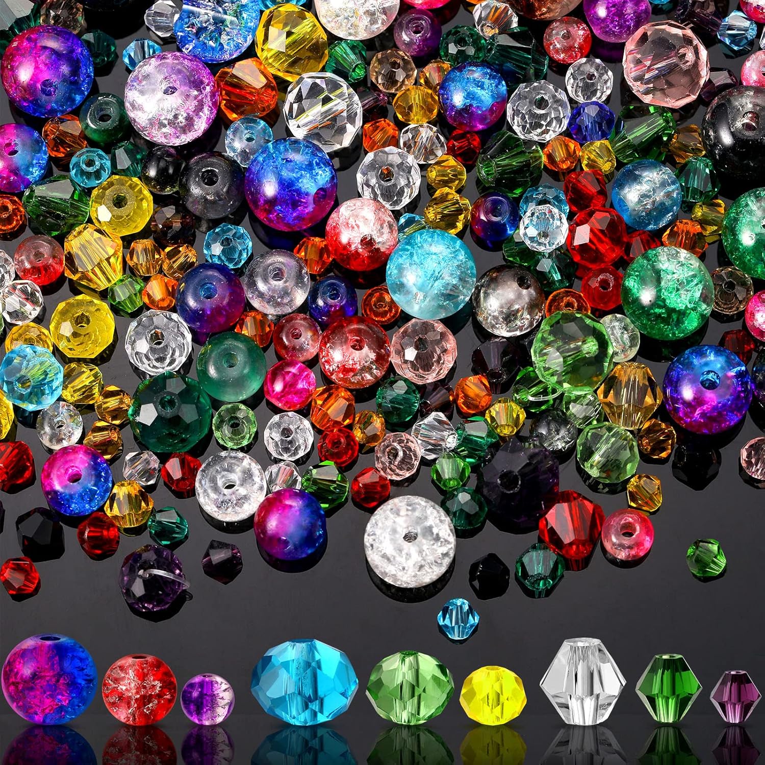 Sureio 1300 Pieces Crystal Glass Beads for Jewelry Making Suncatcher Faceted Bicone Assorted Loose Sparkly Beads for Bracelets Necklace Pendants Jewelry Making Supplies(Colorful)