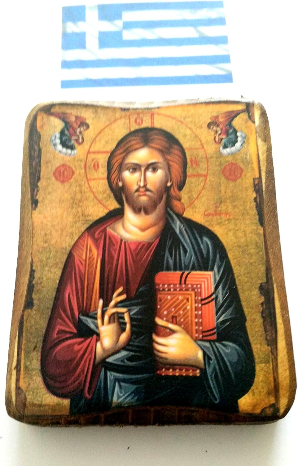 Wooden Greek Christian Orthodox Wood Icon of Jesus Christ / A0