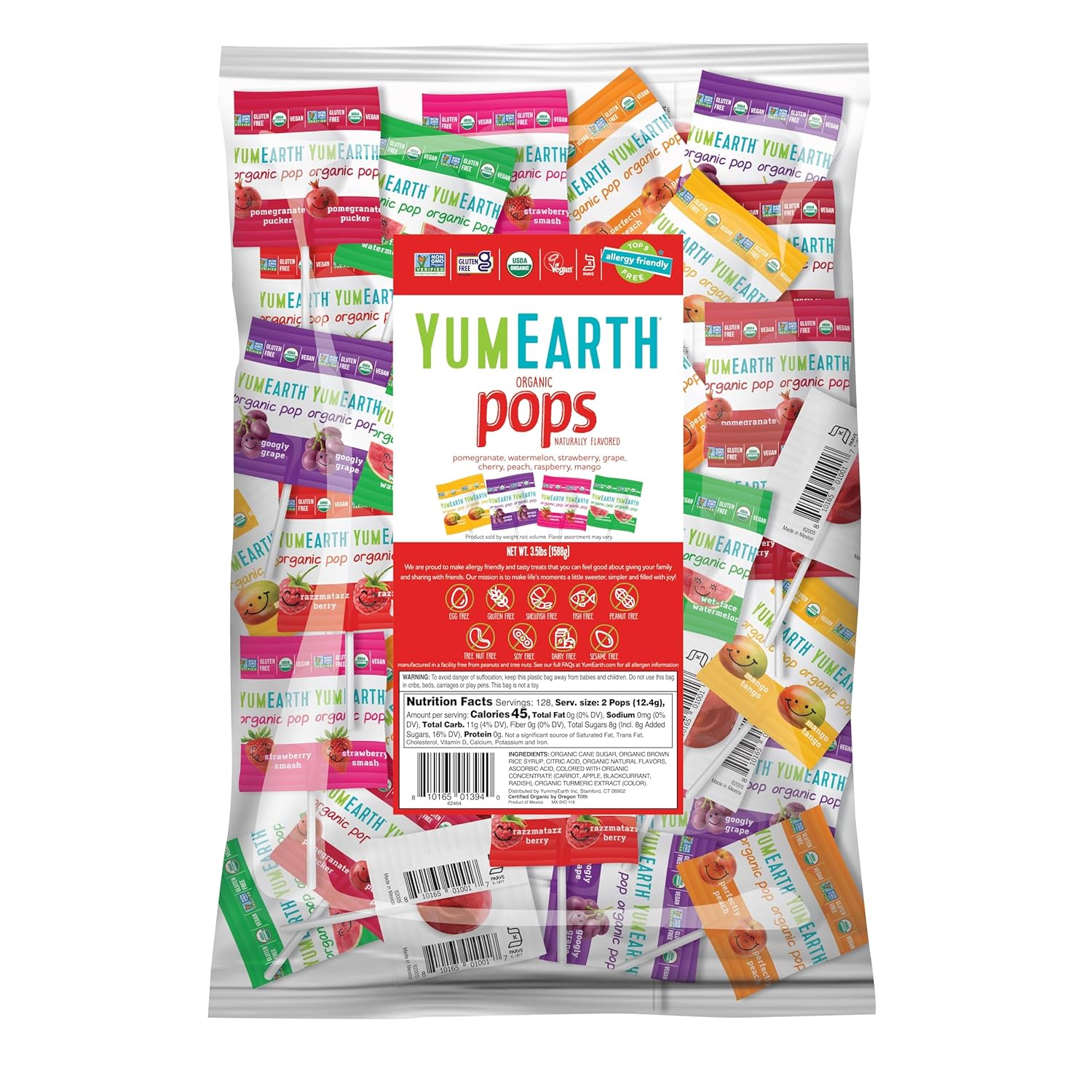 YumEarth Organic Pops Variety Pack, 250 Fruit Flavored Favorites Lollipops, Allergy Friendly, Gluten Free, Non-GMO, Vegan, No Artificial Flavors or Dyes