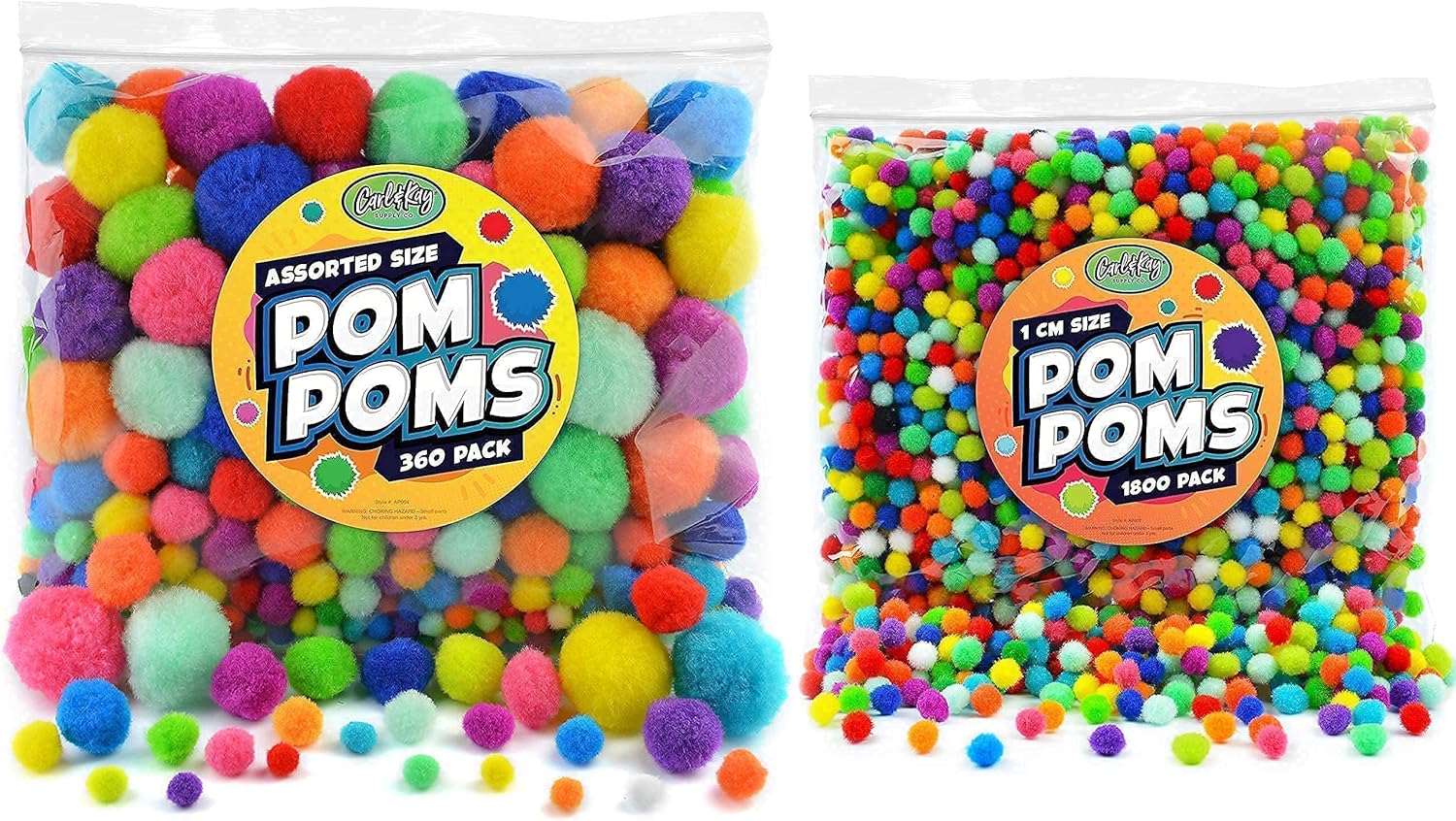 Carl & Kay Assorted Size 360 Pom Poms + 50 Googly Eyes & 1800 1 cm Pom Poms