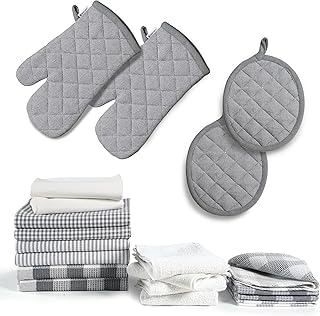 LANE LINEN Kitchen Towels and Dishcloths Sets - 20 Pc Kitchen Essentials for New Home, Heat Resistant Oven Mitts & Pot Holder, Absorbent Flour Sack Dish Towels, Dish Towels for Kitchen - Grey
