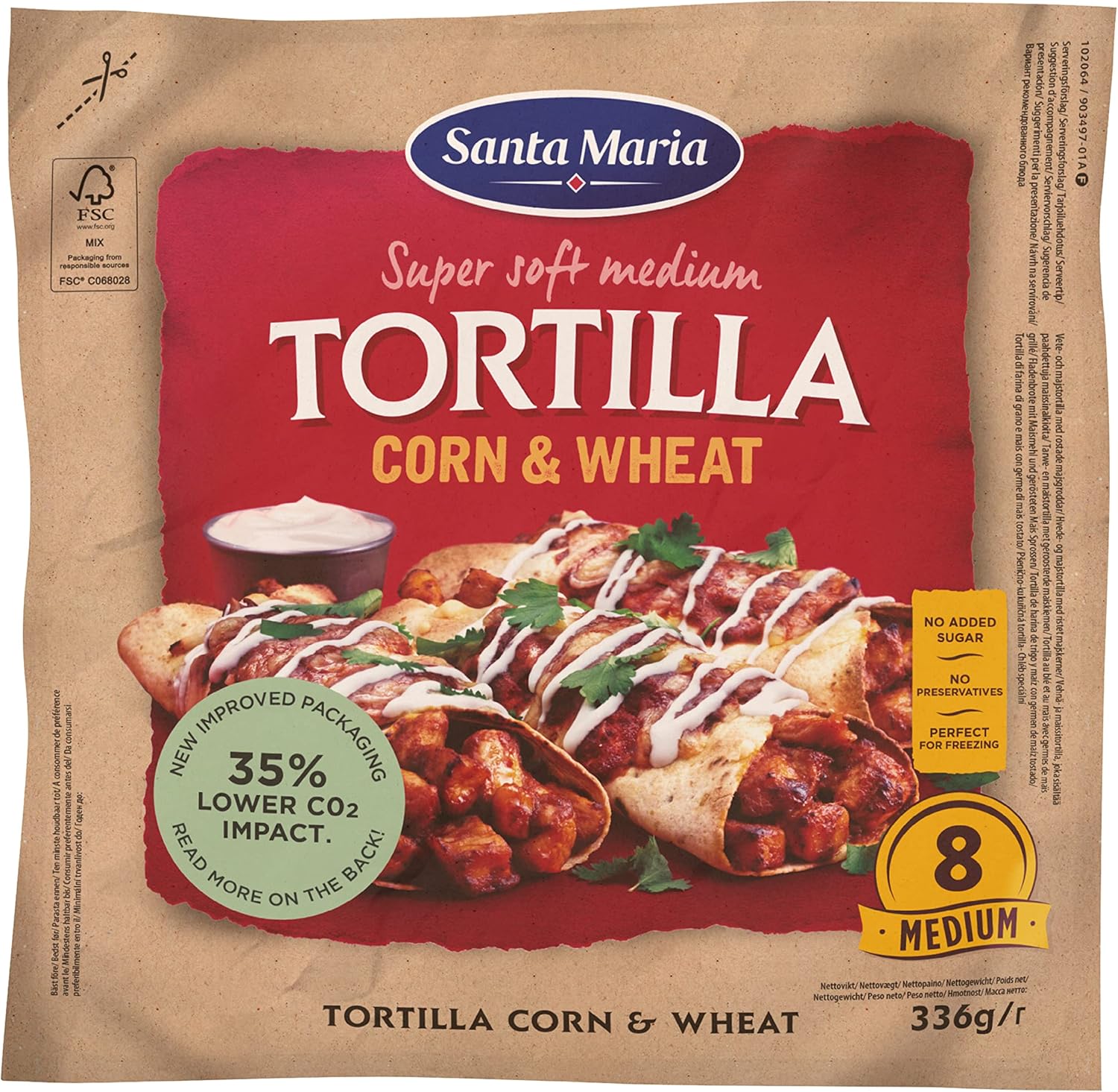Santa Maria Corn and Wheat Tortilla 8 Pieces Medium Super Soft, 336 g