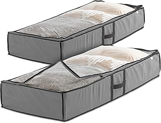 Zober Under Bed Storage - Pack of 2 Under Bed Storage Containers for Clothes, Blankets, Winter Clothing, & Shoes - Under The Bed Storage with Handles, Dual Zippers, & Clear Top (Gray)