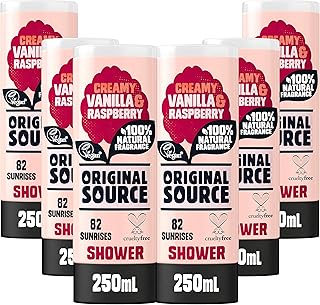 Original Source Vanilla & Raspberry Shower Gel, 100 Percent Natural Fragrance, Vegan, Cruelty Free, Paraben Free, Bulk Buy, Pack of 6 x 250 ml