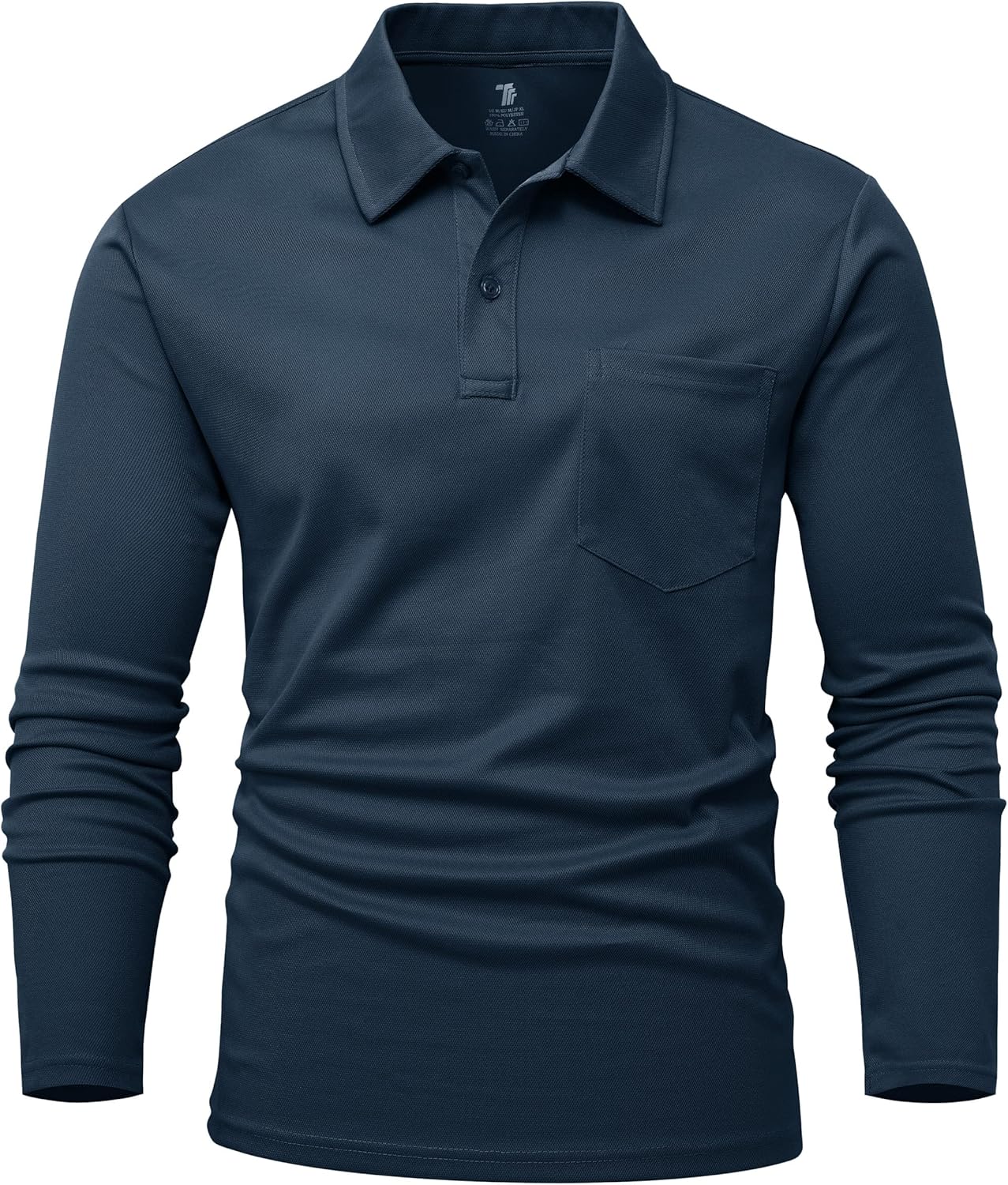 Rdruko Men's Breathable Long Sleeve Polo Shirts Casual Smart Button Neck T Shirts Wicking Quick Dry Work Golf Hiking Tops with Pocket