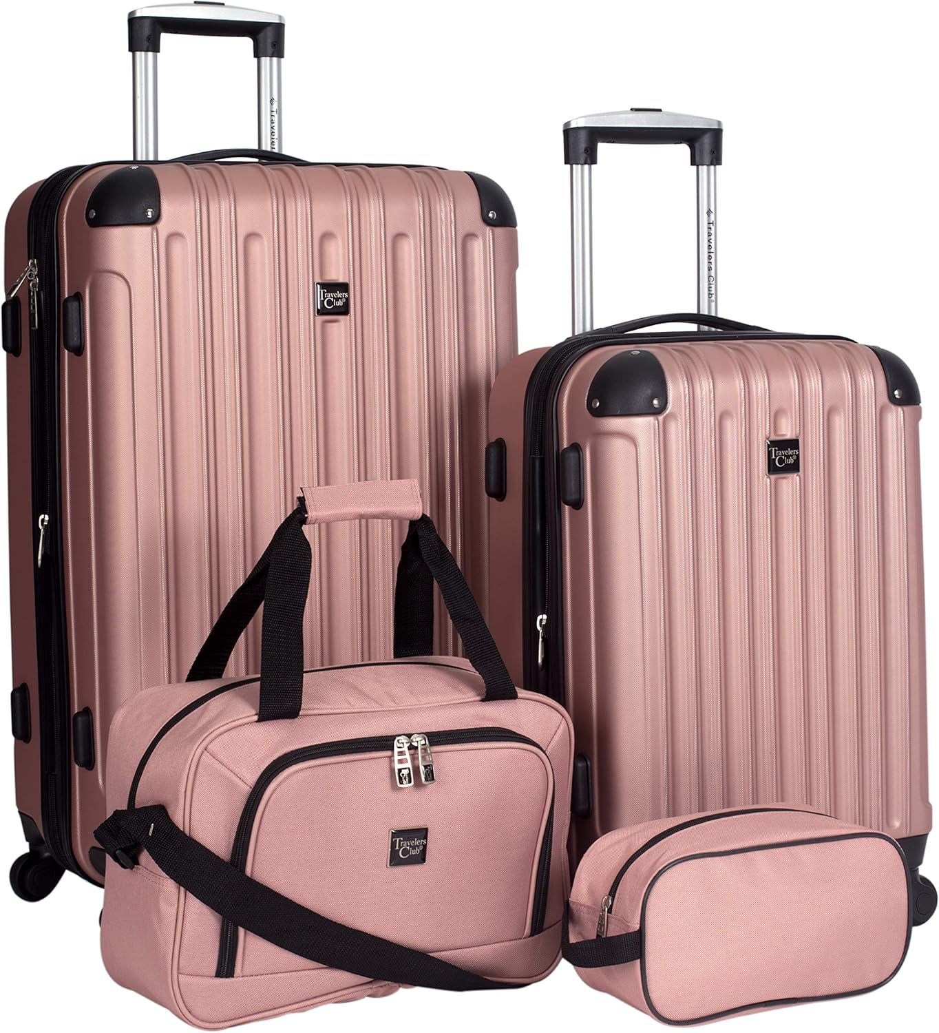 Travelers Club Midtown Hardside Luggage Travel, Rose Gold, 4-Piece Set