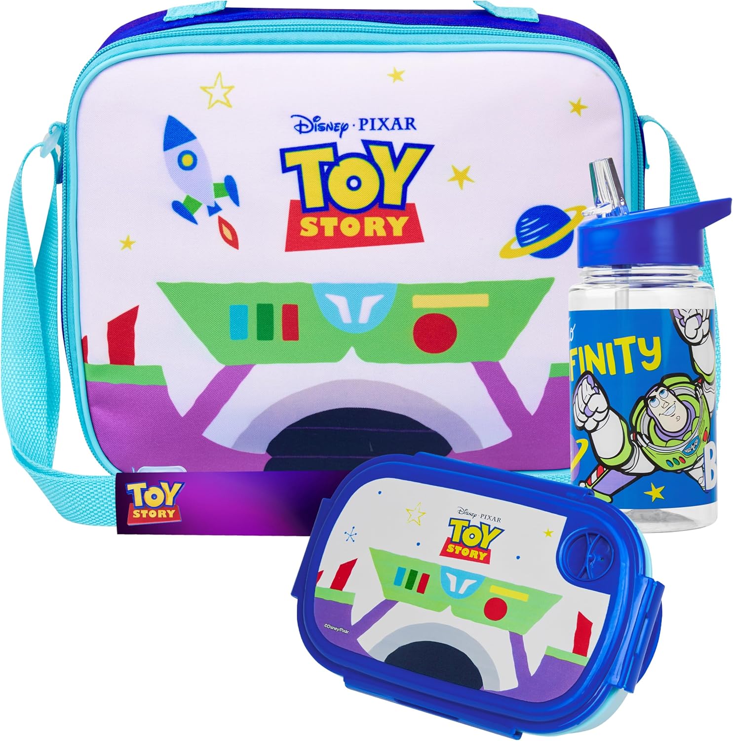 Get Trend Disney Toy Story Water Bottle Lunch Bag and Lunch Box Kids Set 3 Pcs School Supplies Buzz Lightyear Snack Box BPA Free Leakproof Travel (Blue Toy Story)