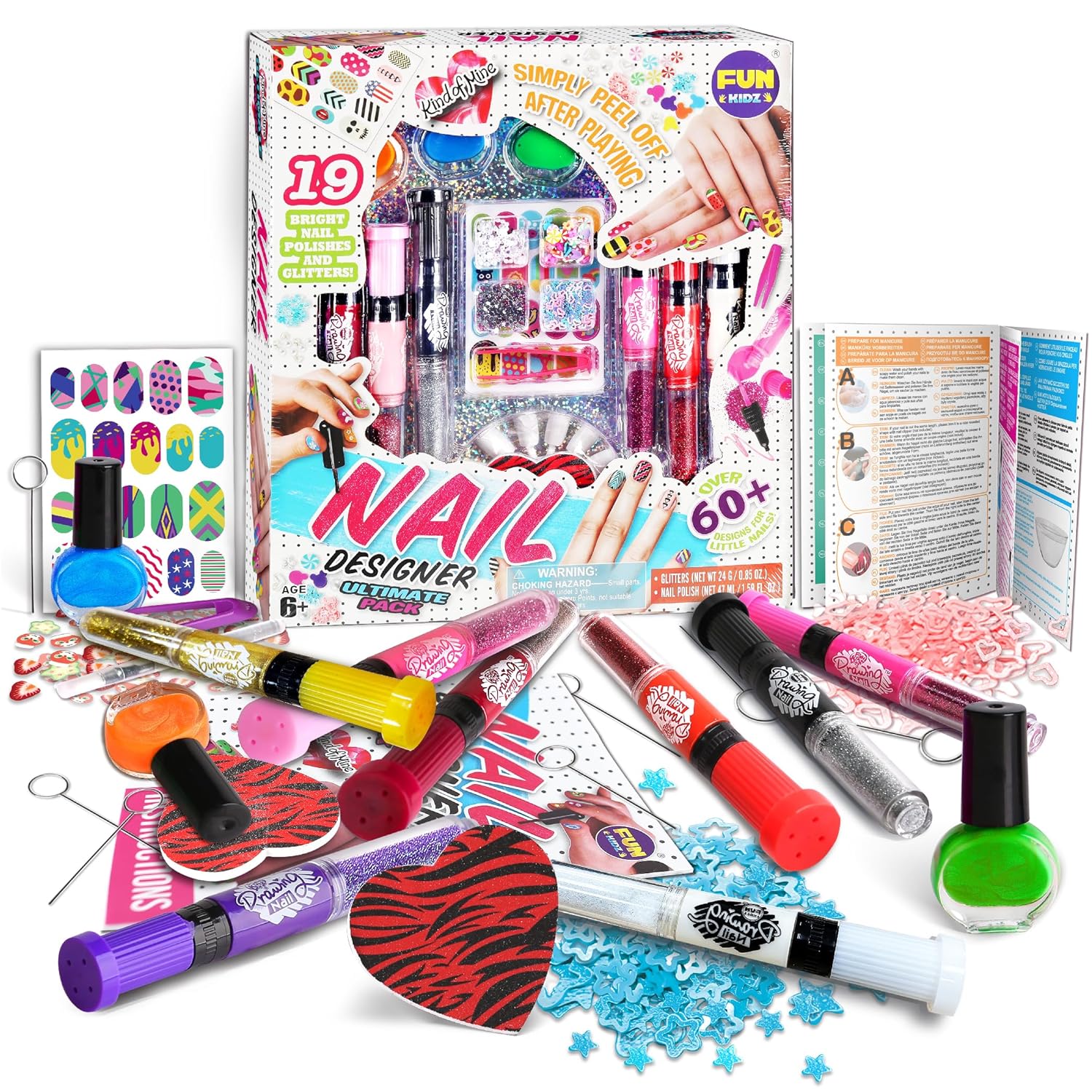 Nail Polish Pens Kit for Girls Ages 7-12, FunKidz Nail Pen Combo Kit Teen Gift Peelable Nail Art Studio Set with Cool Girly Decoration Stuff Pearl Beads, Glitter, Nail Stickers, Nail File, Gems