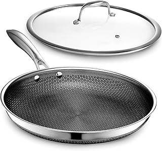 HexClad Hybrid Nonstick 12-Inch Fry Pan with Tempered Glass Lid, Stay-Cool Handle, Dishwasher and Oven Safe, Induction Ready, Compatible with All Cooktops