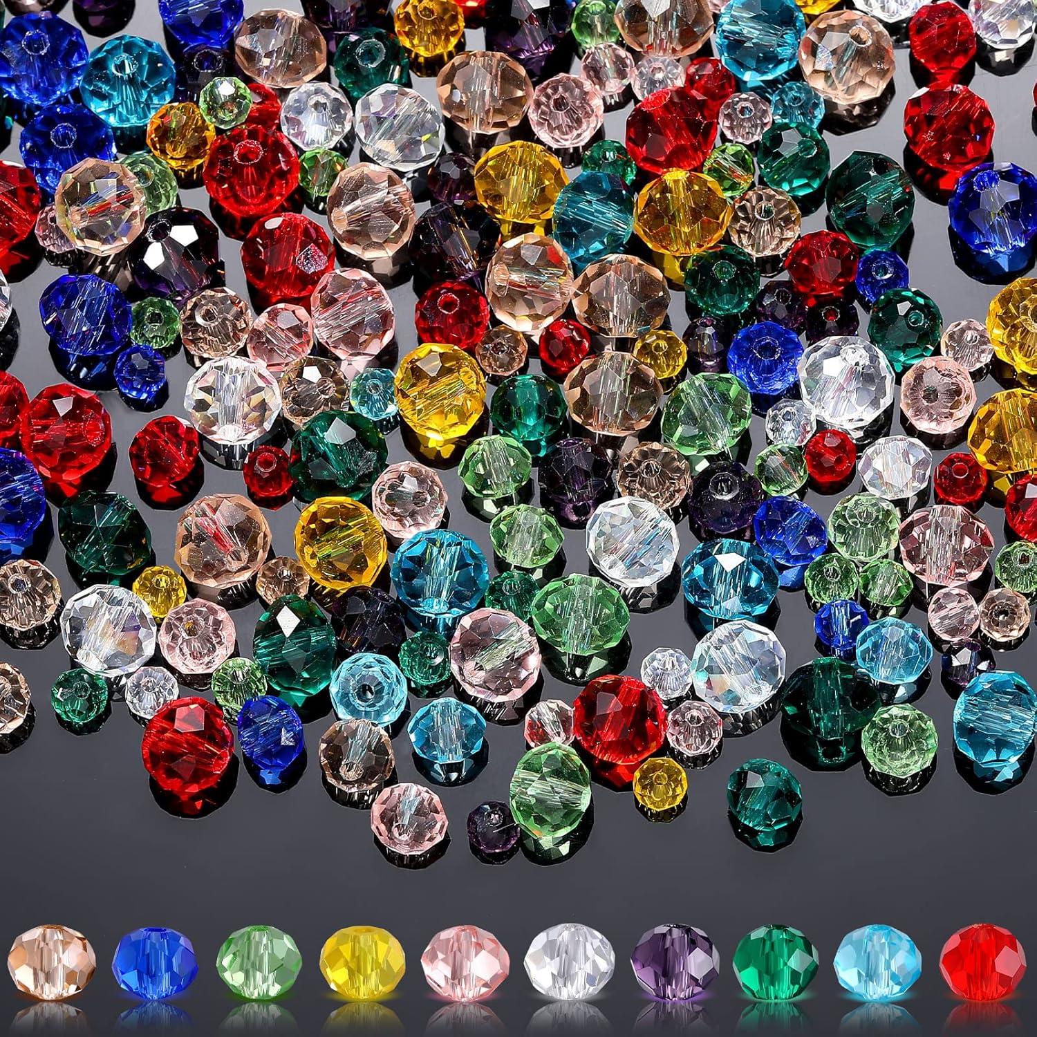 1000 Pcs Glass Beads Bulk Assorted Crystal Beads for Jewelry Making Colorful Faceted Briolette for DIY Craft, Jewelry Making, Necklace, Wristband 4 mm 6 mm 8 Mm(Fresh Color)