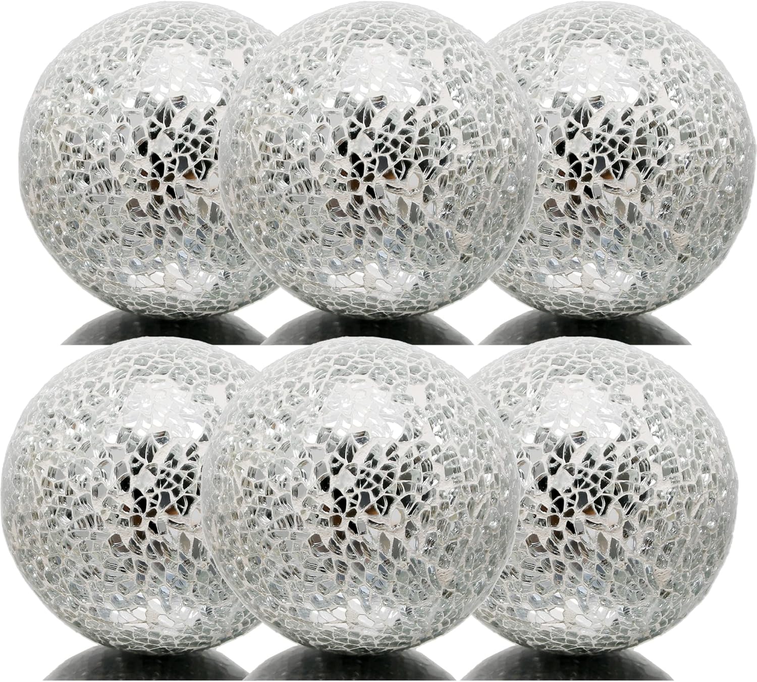 6pcs 3.15in Silver Mosaic Glass Sphere Ball Decorative Mosaic Glass Orbs Mosaic Deco Balls for Bowls Vases Office Table Centerpiece Deocr