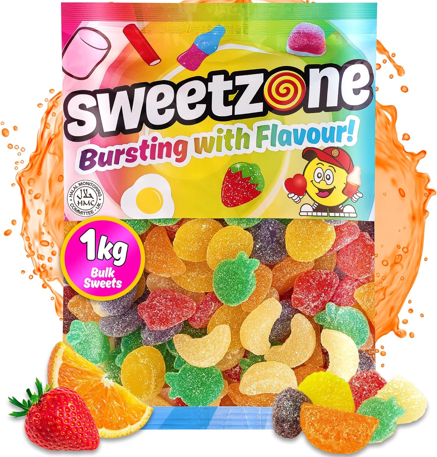 Sweetzone Fruit Jellies 1kg Bag, Bulk Sweets Packed with Chewy Gummy Jelly Fruits and Classic Fruit Gums, Halal Sweets with Fruity Flavour Bursts, Perfect for Sweet Bags, Sharing and Candy Parties