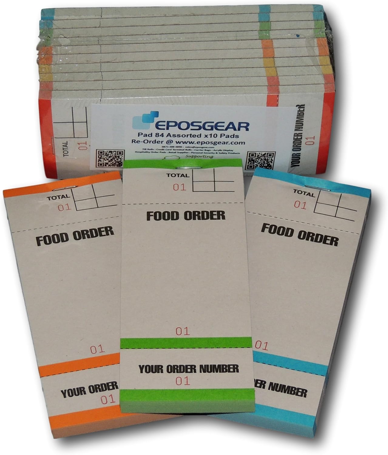 EPOSGEAR Single Copy Tear-Off Slip Coloured Restaurant Cafe Takeaway Pub Food Waiter Waitress Numbered Order Pads - 63mm x 152mm (10)