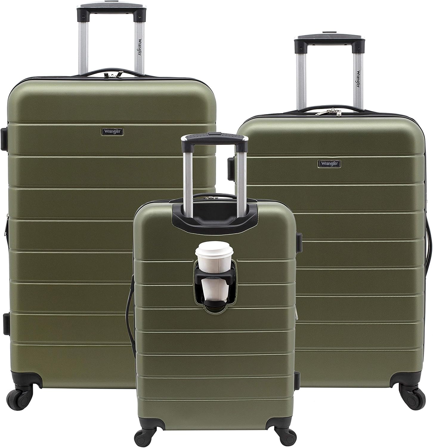 Wrangler Smart Luggage Cup Holder and USB Port, Olive Green, 3 Piece Set