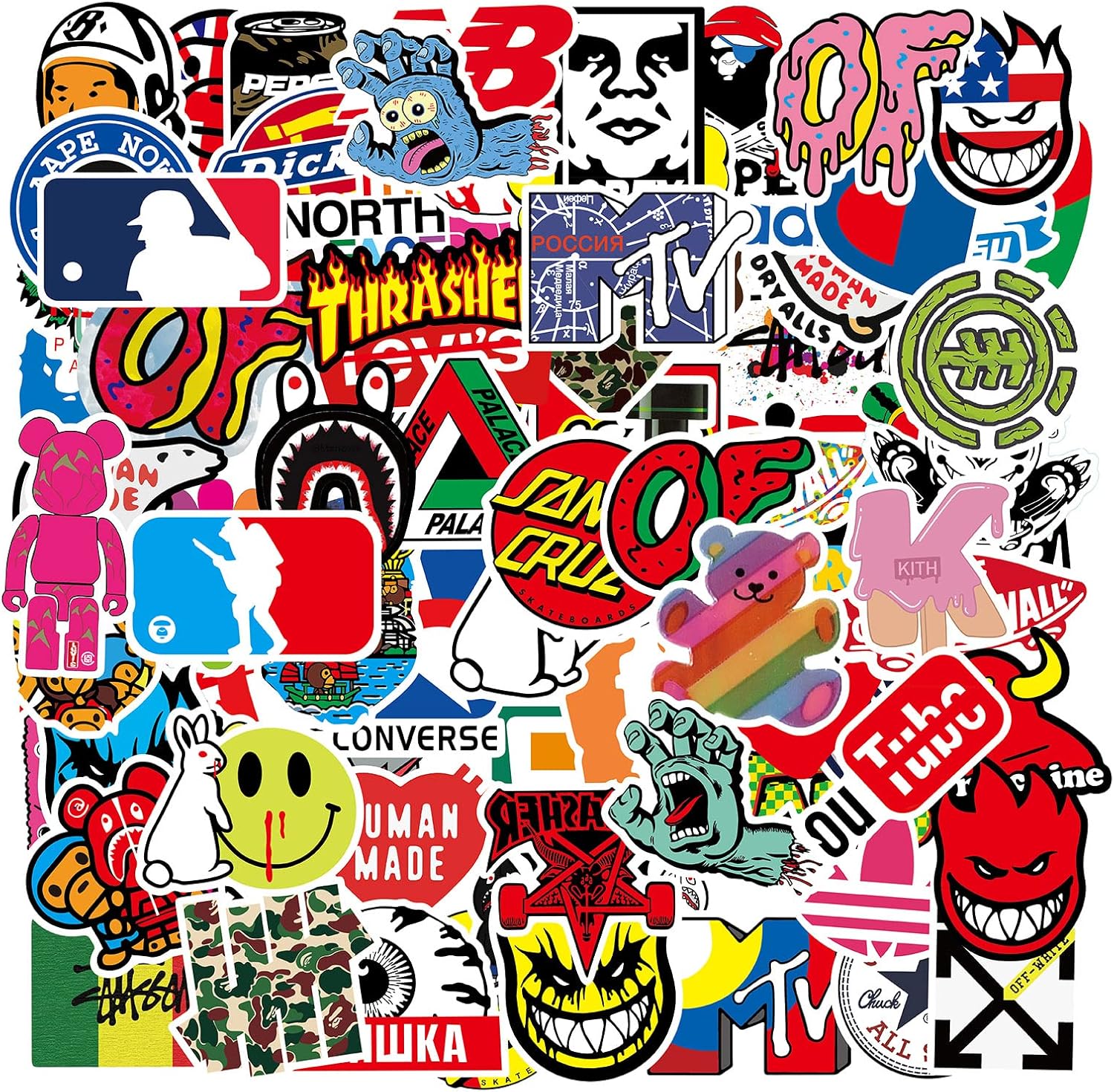 Yzwuyou 101pcs Skateboard Stickers Pack Non-Repeat Cool Sticker Pack Waterproof Reusable Vinyl Brand Stickers for Adults Teens Boys Graffiti Cars Guitar Travel Luggage Helme Furniture Bike Laptop