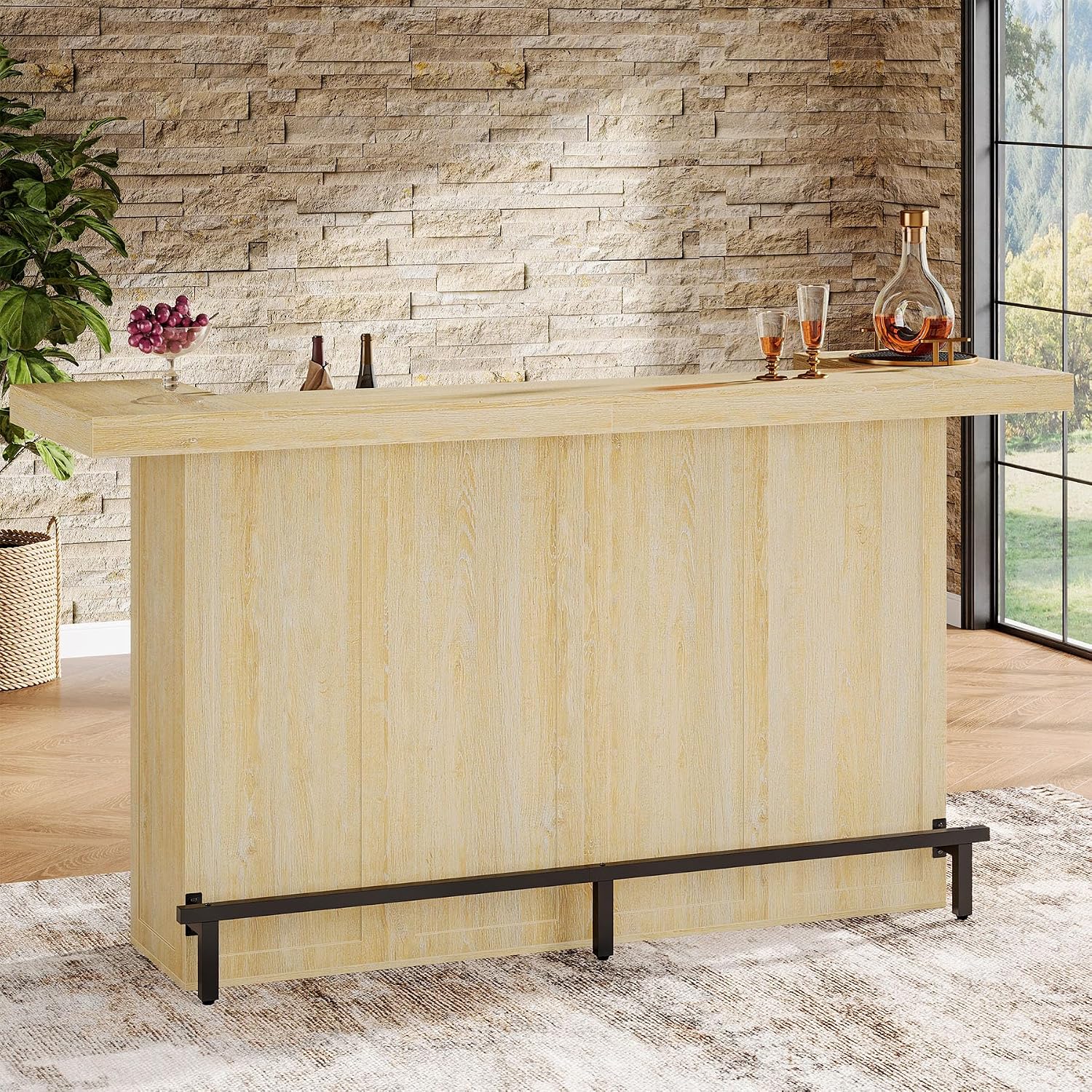 Tribesigns 4-Tier Bar Table, 70.9-Inch Large Home Bar Unit, Oak