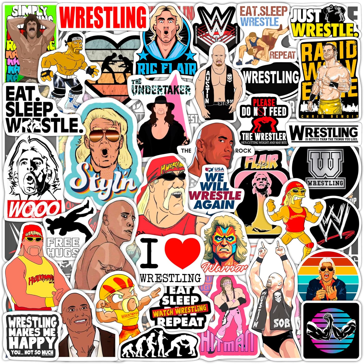 BulbaCraft 100Pcs Wrestling Stickers, WWE Stickers for Water Bottles, Wrestling Birthday Party Decorations, Gifts for Wrestlers
