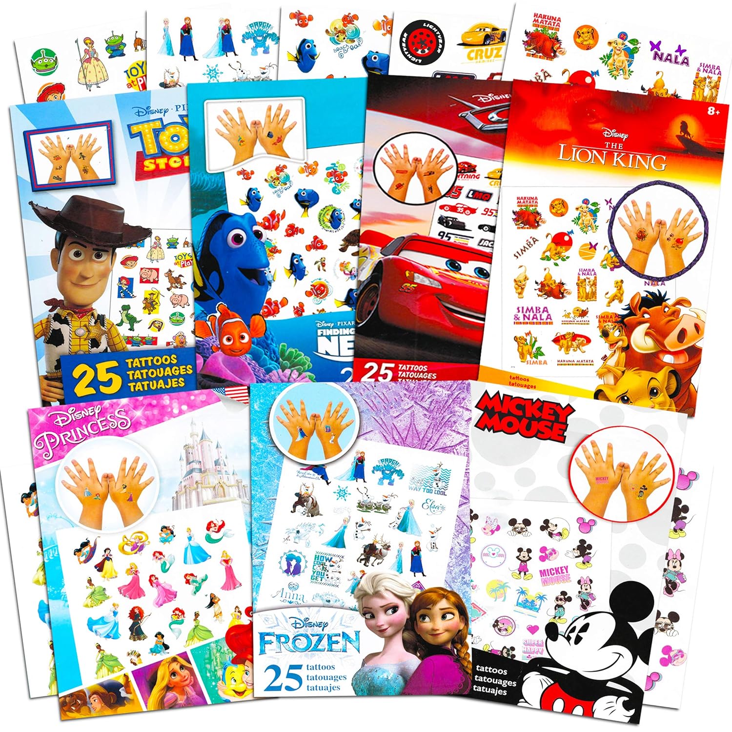 Disney Tattoos Party Favors Mega Assortment ~ Bundle Includes 7 Disney Favorites Temporary Tattoo Packs Featuring Princess, Toy Story, Frozen, Cars, Lion King and More (Over 175 Tattoos!)