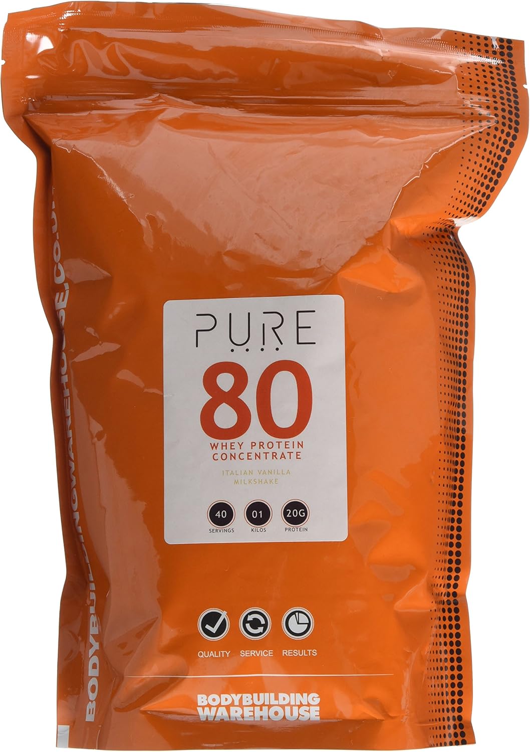 Bodybuilding Warehouse, Pure Whey Protein Concentrate 80 - Premium Grass Fed, Low Carb, Low Fat Supplement - 20g Protein Per Scoop (Italian Vanilla Milkshake, 1kg)