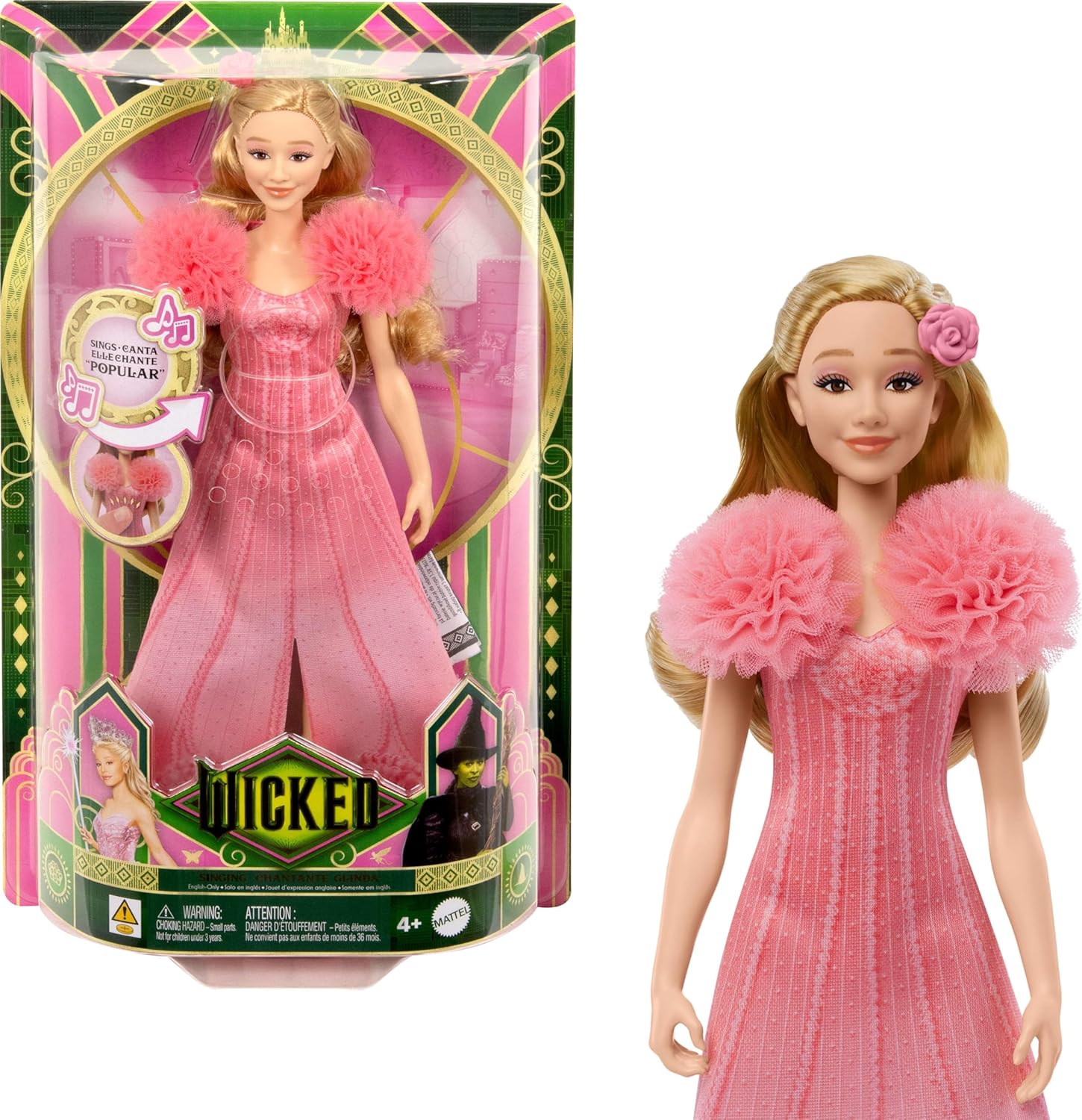Mattel Wicked Singing Glinda Fashion Doll & Accessories, Posable with Movie-Inspired Look & Removable Outfit, Sings “Popular”