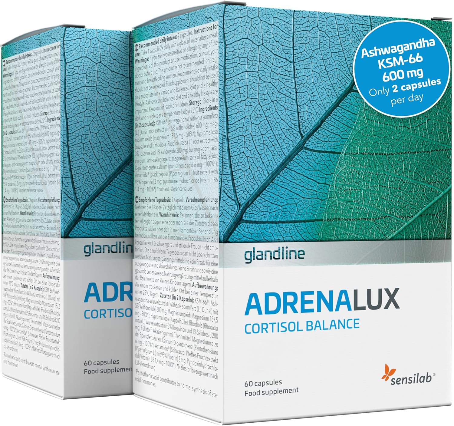 Cortisol Blocker Capsules with Ashwagandha, Rhodiola Rosea, Magnesium and Vitamin B6 - Adrenalux for Stress Relief - 120 Capsules by Sensilab
