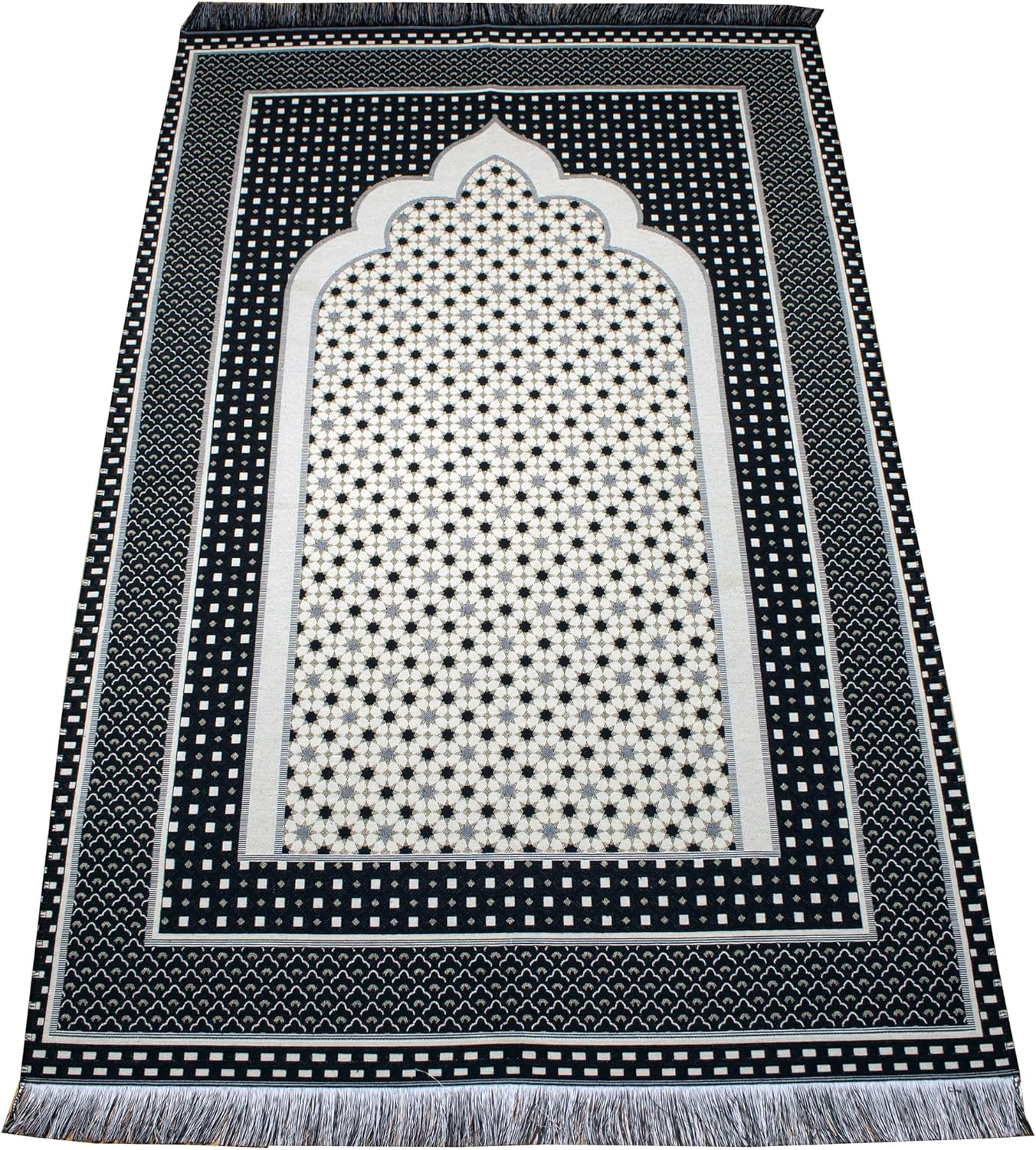 Modefa Turkish Islamic Prayer Mat Janamaz Sajjadah | Thin Woven Cotton Praying Rug Ramadan Eid Gift | Traditional Muslim Sejada for Men Women - Hira Diamond (Black)