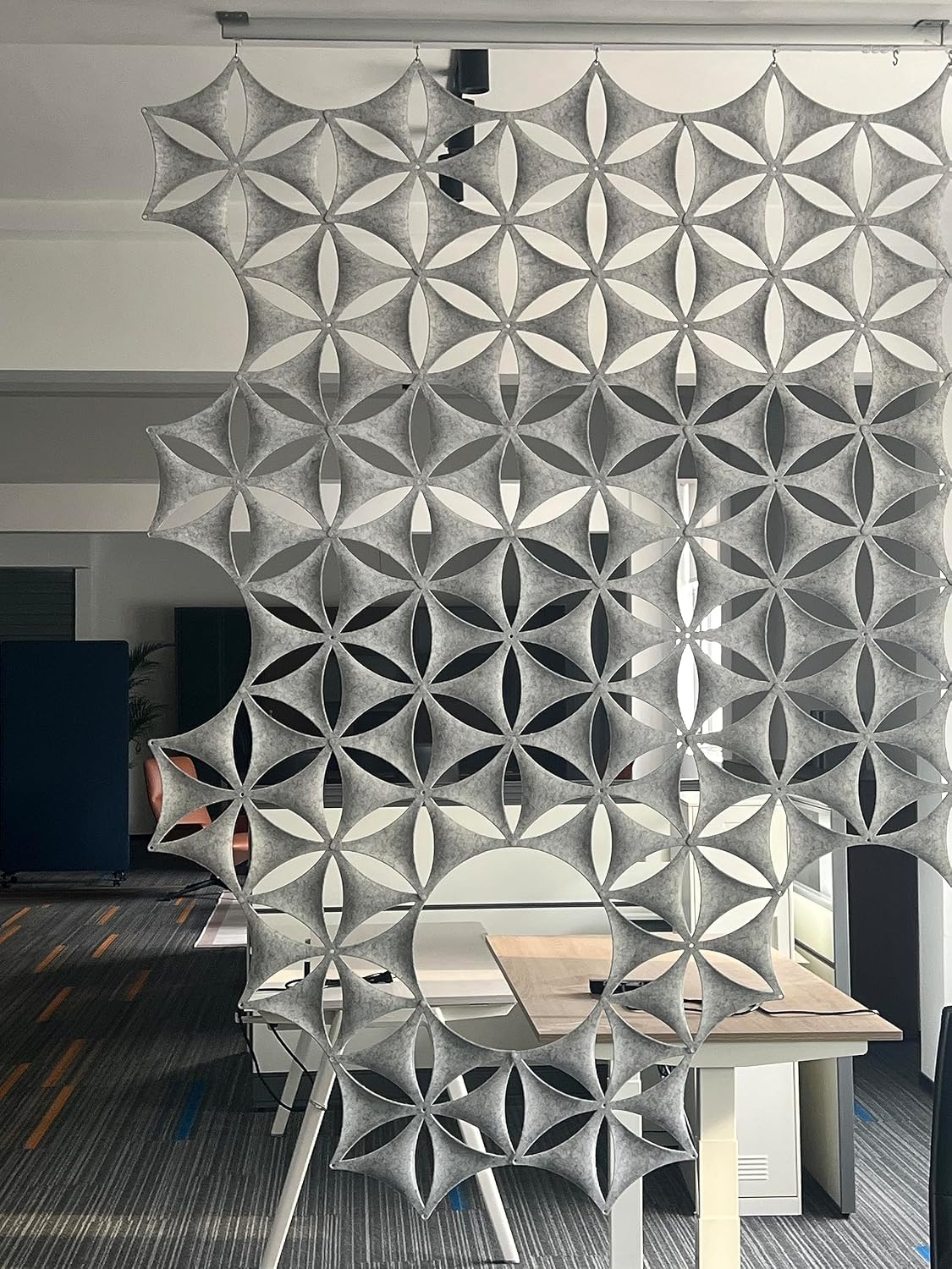 Hanging Room Divider-12Pcs 3D DIY Hexagram Felt Surface High Density Polyester Fiber Board Flower Venus 14"x12" Cut Room Home Office Decoratio Screen Partition(Silver Grey)