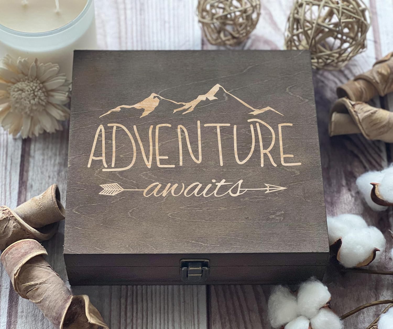 Our Adventures Box, 8.5 in x 8 in x 2.5 in, Wooden Box, Keepsake Box, Memory Box, Gift box, 5th Anniversary Gift, Unique Gift Ideas, Travel, Wooden Anniversary Gift (Design 8)